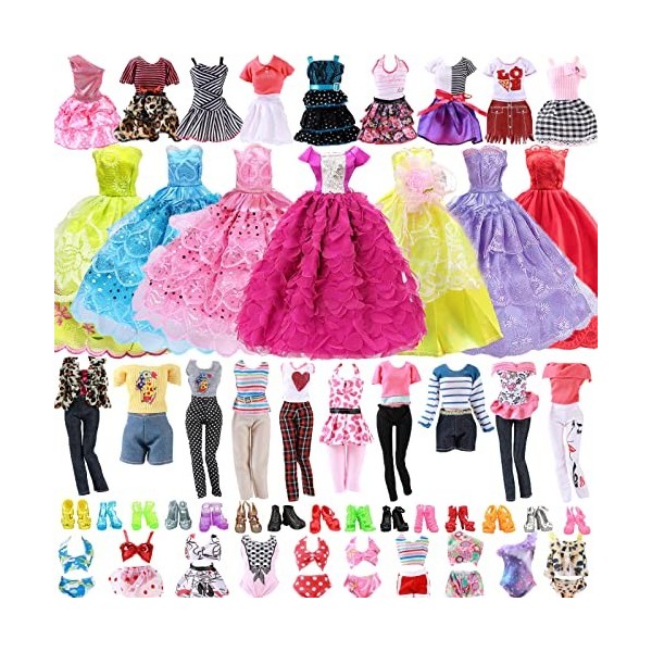26 vêtements Compatible avec Barbie poupée, 10 Chaussures + 5 Robes + 3 Ensembles de Bikini + 3 vêtements Formels dans lordr