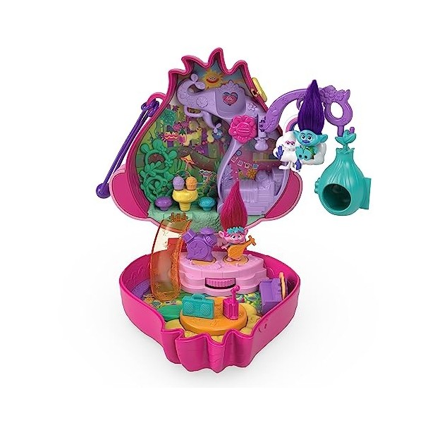 Polly Pocket Trolls Coffret Maison De Poupées avec Figurines Poppy Et Branch Dreamworks, avec 13 Accessoires, À Collectionner