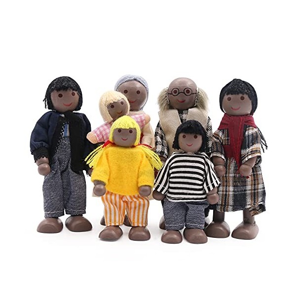 SumDirect Famille De Poupées en Bois Set de 8 Membres de Famille Maison de Poupee Style 4 