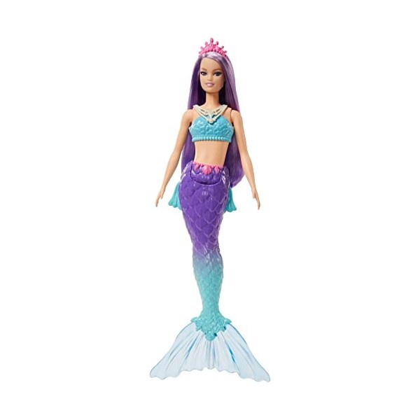 Barbie Poupée Sirène Dreamtopia Cheveux Violets , avec Queue de Sirène à Dégradé Bleu et Violet et Diadème, Jouet Enfant, Dè