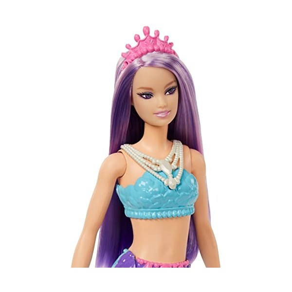 Barbie Poupée Sirène Dreamtopia Cheveux Violets , avec Queue de Sirène à Dégradé Bleu et Violet et Diadème, Jouet Enfant, Dè