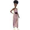 Barbie Fashionistas poupée mannequin 135 avec vitiligo et cheveux bruns frisés, portant une robe longue rayée, jouet pour en