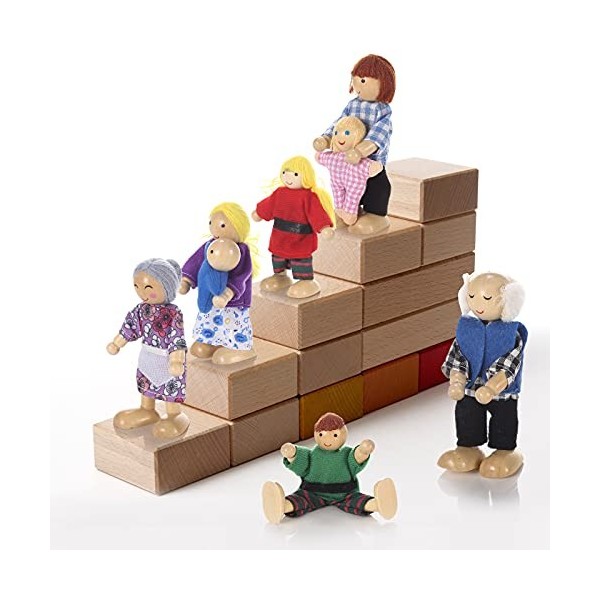 Jzszera 8Pcs Marionnettes en Bois Jouets poupées Familiales Mini Poupées Articulées Poupées Familiales