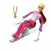 Barbie Poupée de Ski Alpin 30,5 cm avec Chemise, Pantalon, Casque, Gants, bâton, Ski Assis et trophée, Excellent Cadeau pou