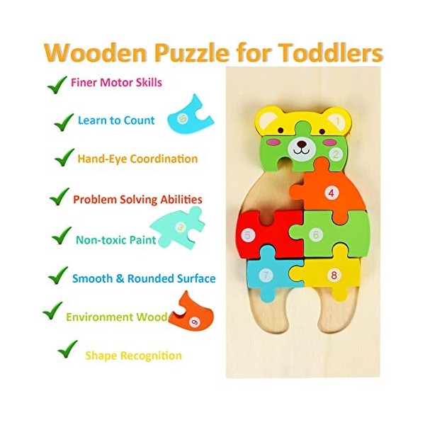 ZWOOS Puzzle en Bois pour Les Tout-Petits de 3 Ans, Jouet Montessori pour Enfants de 3 Ans, Puzzle en Bois Éducatif avec des 