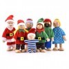 Famille de 7 figurines en bois pour maison de poupée, poupées de Noël pour cadeau, accessoires de décoration