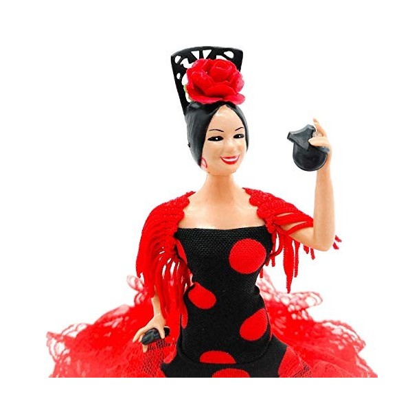 Folk Artesanía poupée de Collection Plastic 19 cm avec Fleur et Robe typiquement Flamenco ou Pois andalous d’Espagne. Taupe 
