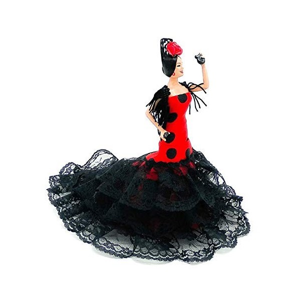 Folk Artesanía poupée de Collection Plastic 19 cm avec Fleur et Robe typiquement Flamenco ou Pois andalous d’Espagne. Taupe 