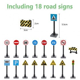 YPLonon 18 PCS Jeu de Panneaux de Signalisation de Routière Blocs de Construction en Plastique Road Sign Set Jouets de Feux d