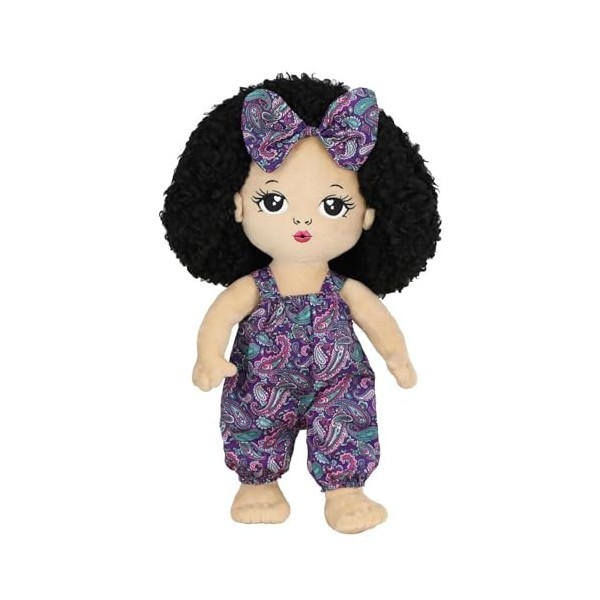 Poupée noire en peluche pour garçon | Jolie poupée afro caucasienne en peluche, douce et confortable, décoration dintérieur 