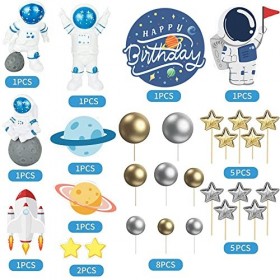 28pcs Luxe Cosmonaute Cake Topper, DIY Mini Topper de Gâteau de Ballon, Pentagramme Cake Topper Parti Fournitures, pour Enfan
