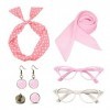 TSHAOUN 6 pieces accessoires rockabilly, 50 années pour femme avec écharpe en mousseline pois et lunettes œil chat Écharpe Ga