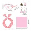 TSHAOUN 6 pieces accessoires rockabilly, 50 années pour femme avec écharpe en mousseline pois et lunettes œil chat Écharpe Ga