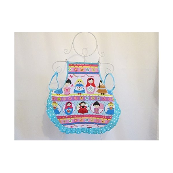 Tablier fille à froufrou en tissu poupée du monde 1-6/8 ans