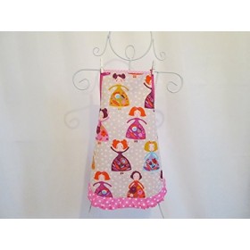 Tablier fille à froufrou en tissu beige avec des poupées multicolores 6/8 ans