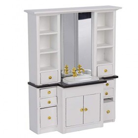 Keenso 1:12 Dollhouse Mini Bassin Cabinet Miniature Meubles pour Salle De Bains Cuisine Décoration Blanc 