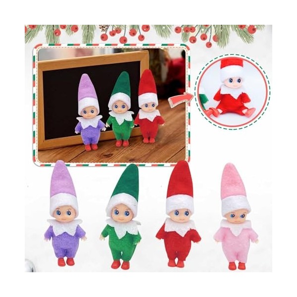 Lot de 4 poupées de Noël sur bibliothèque, poupées delfe de Noël miniatures pour garçons et filles
