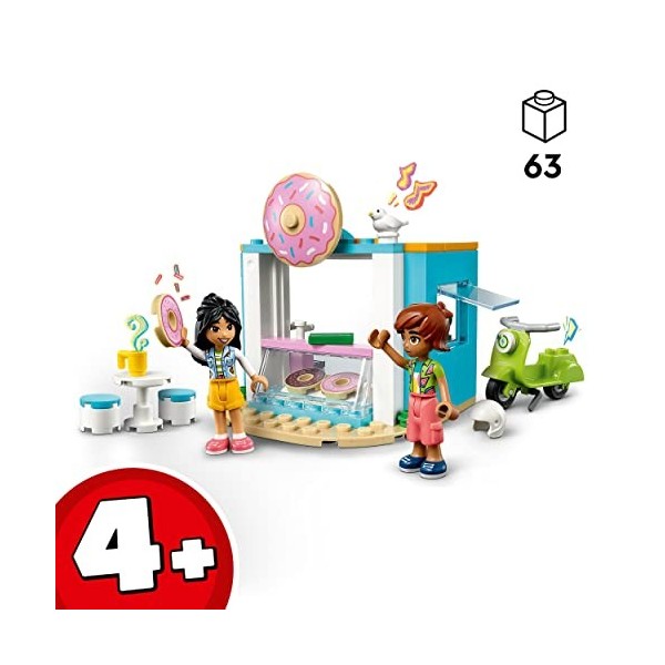 LEGO 41723 Friends La Boutique de Donuts, Set de Café, Jouet Filles et Garçons 4 Ans avec Mini-Poupées Liane et Léo et Scoote