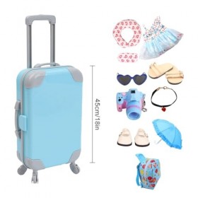 Ensemble de Vêtements de Poupée pour Fille de 18 Pouces avec Accessoires de Poupée, Bagages de Voyage, Ensemble de Jeu Compre