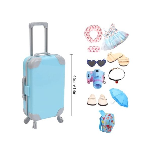 Ensemble de Vêtements de Poupée pour Fille de 18 Pouces avec Accessoires de Poupée, Bagages de Voyage, Ensemble de Jeu Compre