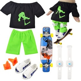 FOHYLOY Finger Skateboard, Skateboard à Doigts, Mini Skateboard Set avec Patins Chaussures, Pantalon, Genouillère, T-Shirt, B