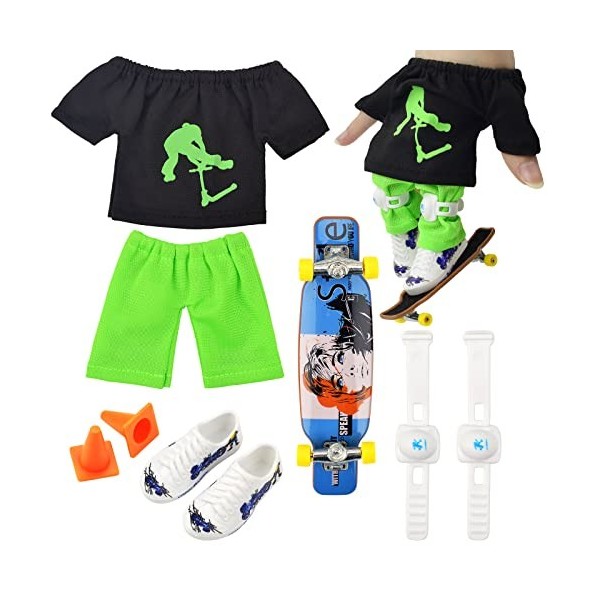 FOHYLOY Finger Skateboard, Skateboard à Doigts, Mini Skateboard Set avec Patins Chaussures, Pantalon, Genouillère, T-Shirt, B