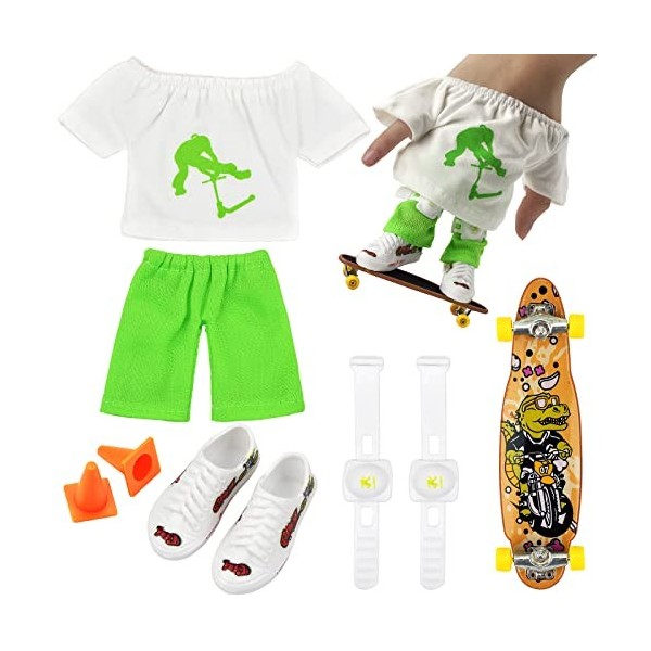 FOHYLOY Finger Skateboard, Skateboard à Doigts, Mini Skateboard Set avec Patins Chaussures, Pantalon, Genouillère, T-Shirt, B