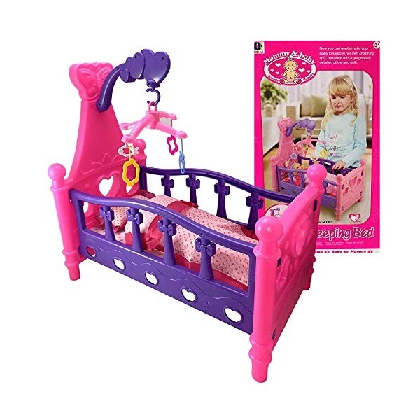 Tiktaktoo Grand Lit de Poupée avec Coussin + Couverture Carrousel 3in1 Enfants Berceau pour Poupée Literie sans Poupée Meuble