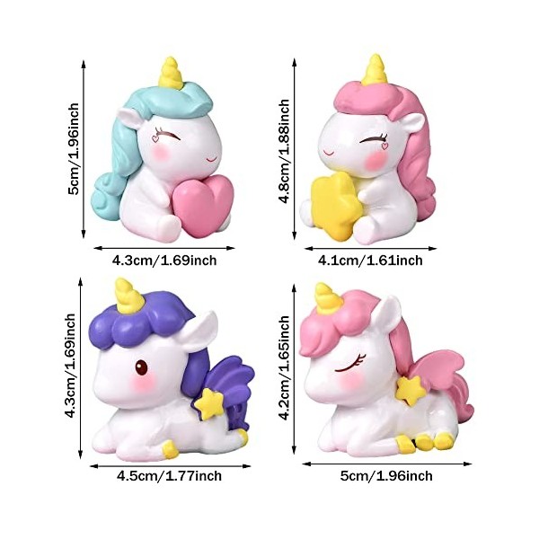 4 Pièces Licorne Figurine, Cake Topper Licorne Gateau Décorations Miniature Statue Poupée Jouet Licorne Miniature Ornement po