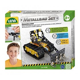 LENA- Kit métallique Chargeur à Godet avec 216 pièces, avec Outils et Instructions, à Assembler, véhicule de Construction pou