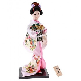 Herklotzn 12- Poupée japonaise avec ornements de fan - Cadeau artistique de collection - Rose - Cadeau pour fille