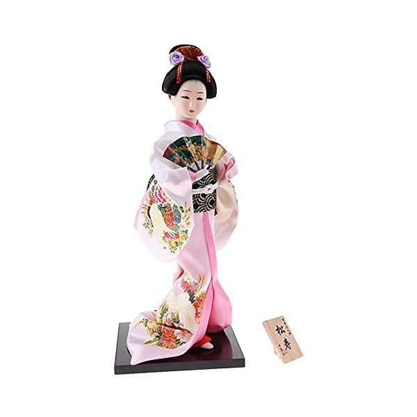 Herklotzn 12- Poupée japonaise avec ornements de fan - Cadeau artistique de collection - Rose - Cadeau pour fille