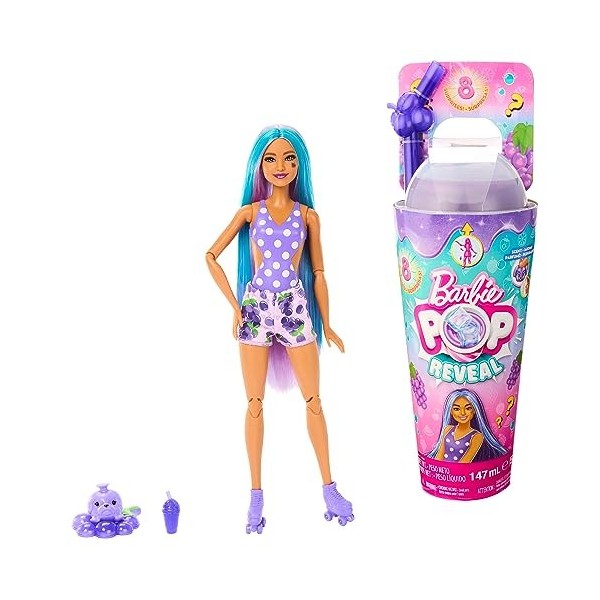 Barbie Coffret Poupée Pop Reveal De La Série Fruit, Thème Cocktail À La Pastèque, 8 Surprises Dont 1 Chiot Et Autres Accessoi