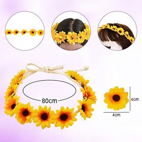 Tizund Lot de 8 costumes hippie comprenant un collier avec signe de paix, des boucles doreilles, un bandeau tournesol, des l