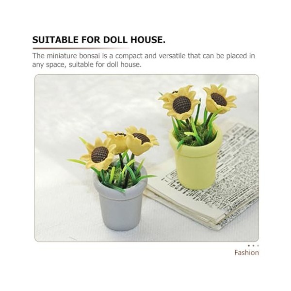 TOYANDONA 2 Pièces Bonsaï De Tournesol Miniature Mini Pot De Fleur De Tournesol Maison De Poupée Tournesol Artificiel Plantes