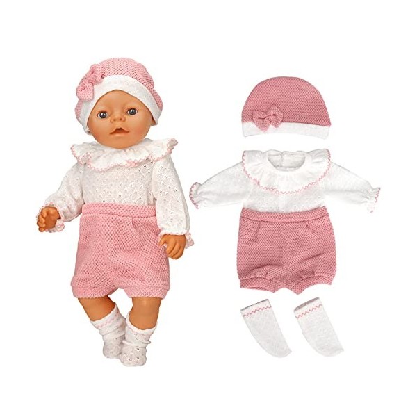 dudubell Lot de 2 vêtements de poupée pour poupées de 36 à 43 cm, en coton doux avec chapeau pour poupées de 36 à 43 cm poup