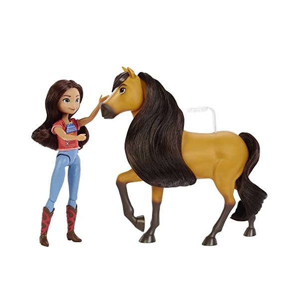 Spirit lindomptable Coffret Lucky et Spirit avec poupée articulée Lucky 18 cm et figurine cheval Spirit, friandises et bross