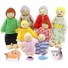 LUFEIS Famille de Poupée en Bois, Personnage Maison de Poupee, Mini Poupées Articulées Marionnettes en Bois, 8 Menbres de Fam