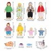 LUFEIS Famille de Poupée en Bois, Personnage Maison de Poupee, Mini Poupées Articulées Marionnettes en Bois, 8 Menbres de Fam