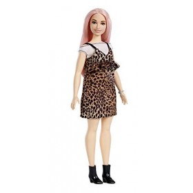 Barbie Fashionistas poupée mannequin 109 avec longs cheveux roses et robe léopard, jouet pour enfant, FXL49