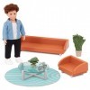 Lori Mini Toy Living Room Furniture – 6-inch Boy Doll & Dollhouse Accessories – Sofa, Armchair, Coffee Table, Rug, Plants – P