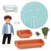 Lori Mini Toy Living Room Furniture – 6-inch Boy Doll & Dollhouse Accessories – Sofa, Armchair, Coffee Table, Rug, Plants – P