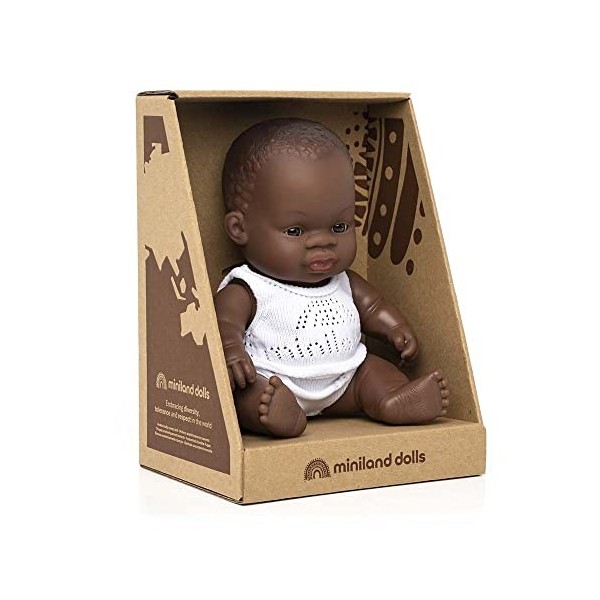 Miniland Miniland31124 21 cm Petite Fille Africaine avec sous-vêtements en boîte