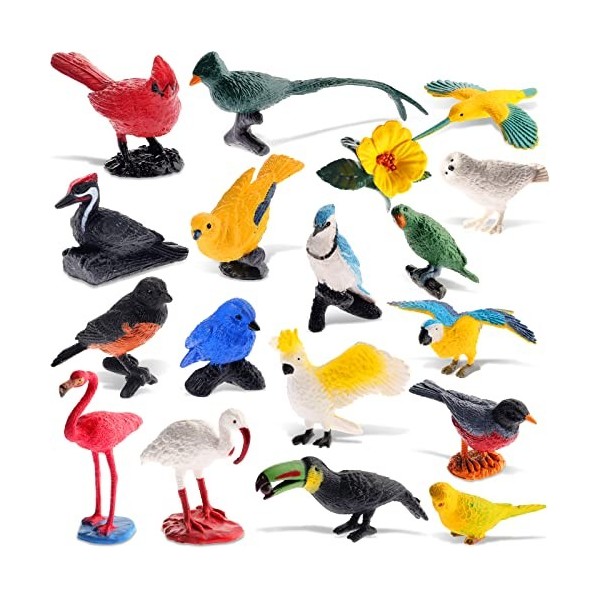 Zomiboo 18 Pièces Figurines danimaux Oiseaux Réalistes Set de Figurine dOiseau en Plastique, Jouet Décor de Maison Figurine