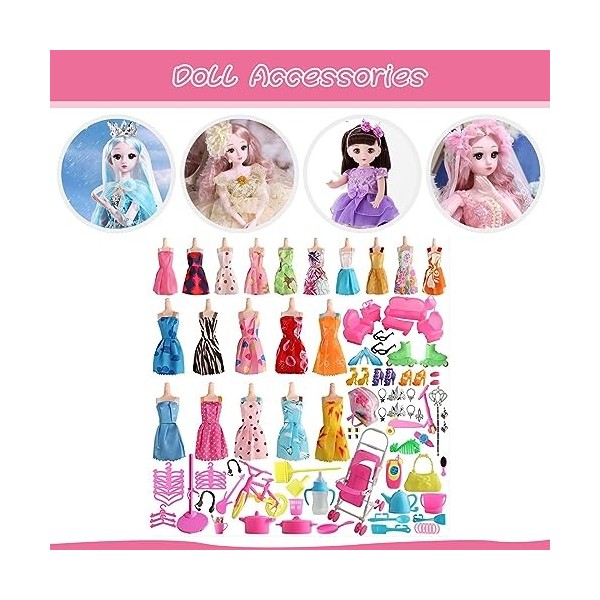 LYEAA Lot de 125 accessoires de poupée pour poupées, jouets, cadeaux, robes, couleur aléatoire, vêtements et chaussures
