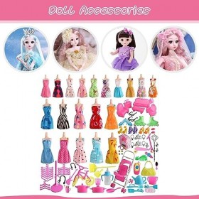 LYEAA Lot de 125 accessoires de poupée pour poupées, jouets, cadeaux, robes, couleur aléatoire, vêtements et chaussures
