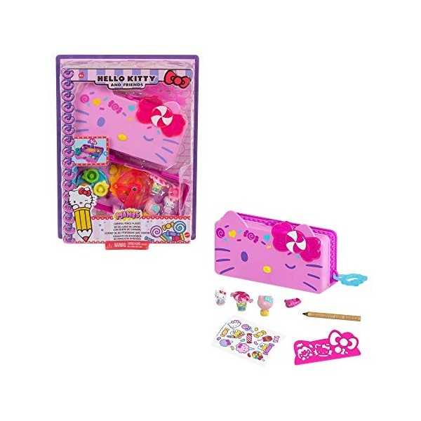 HELLO KITTY Sanrio Hello Kitty coffret Trousse et Accessoires Carnaval des Bonbons avec 2 figurines, gomme, règle, crayon et 