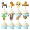 Gyufise Lot de 32 décorations de gâteau sur le thème mexicain pour cupcakes sur le thème mexicain cactus, âne, taco, poivre, 