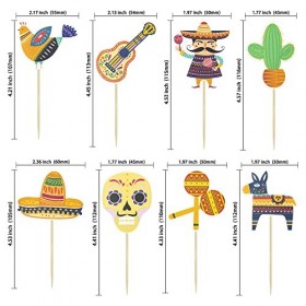 Gyufise Lot de 32 décorations de gâteau sur le thème mexicain pour cupcakes sur le thème mexicain cactus, âne, taco, poivre, 