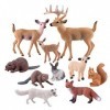 TUPARKA 10 Morceaux danimaux de la forêt, Figurine en Bois Miniature Figurine écureuil, Lapin, Renard, Mouton, Castor, fête 